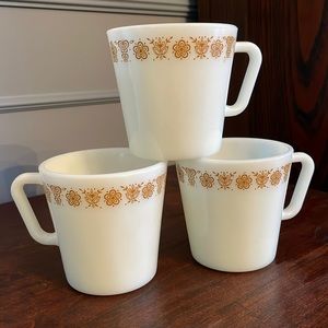 3 Pyrex Butterfly Gold mugs